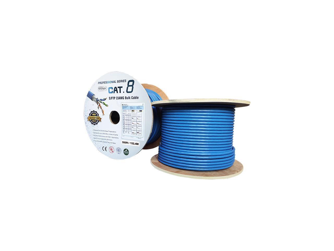 Nippon Labs Cat8 Cable Bulk Wire 500 feet Blue, 2GHz, 40G