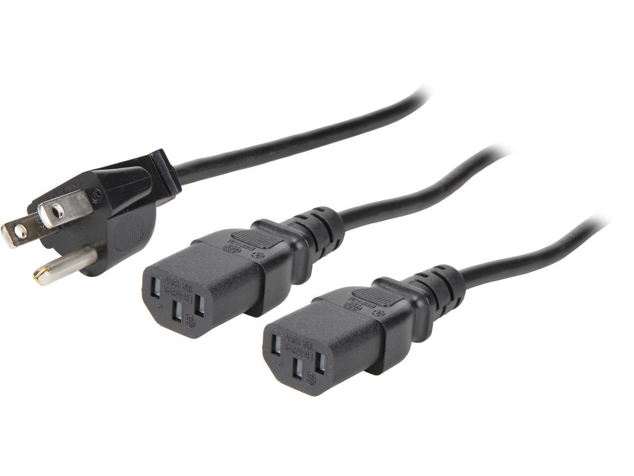 StarTech.com PXT101Y10 10 Ft. Computer Power Cord - NEMA 5-15P To 2x ...