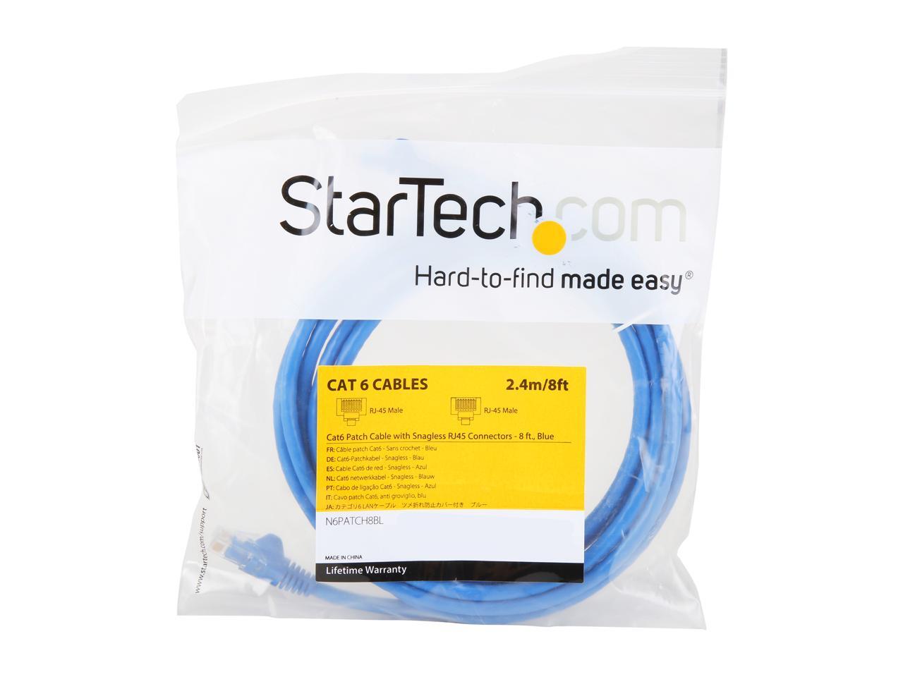 Startech 8 ft Blue Cat6 Cable with Snagless RJ45 Connectors Cat6 Ethernet Cabl 