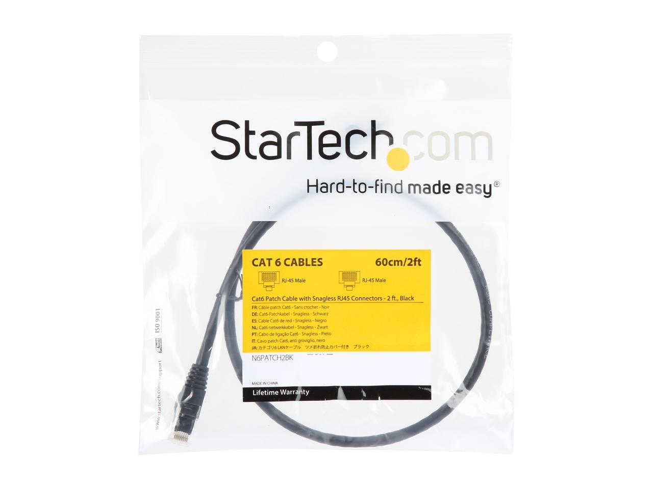 StarTech.com Cat6 Patch Cable - 2 ft. - Black Ethernet Cable - Snagless  RJ45 Cable - Ethernet Cord - Cat 6 Cable - 2 ft. - Newegg.com