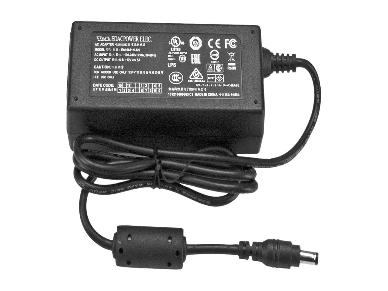 StarTech SVA12M5NA Replacement 12V DC Power Adapter - 12 Volts 5 Amps ...