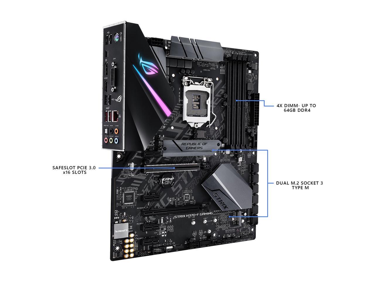 Used Like New Asus Rog Strix H370 F Gaming Lga1151 300 Series Ddr4 Dp Hdmi Dvi M 2 Atx Motherboard With Usb 3 1 Gen2 Newegg Com