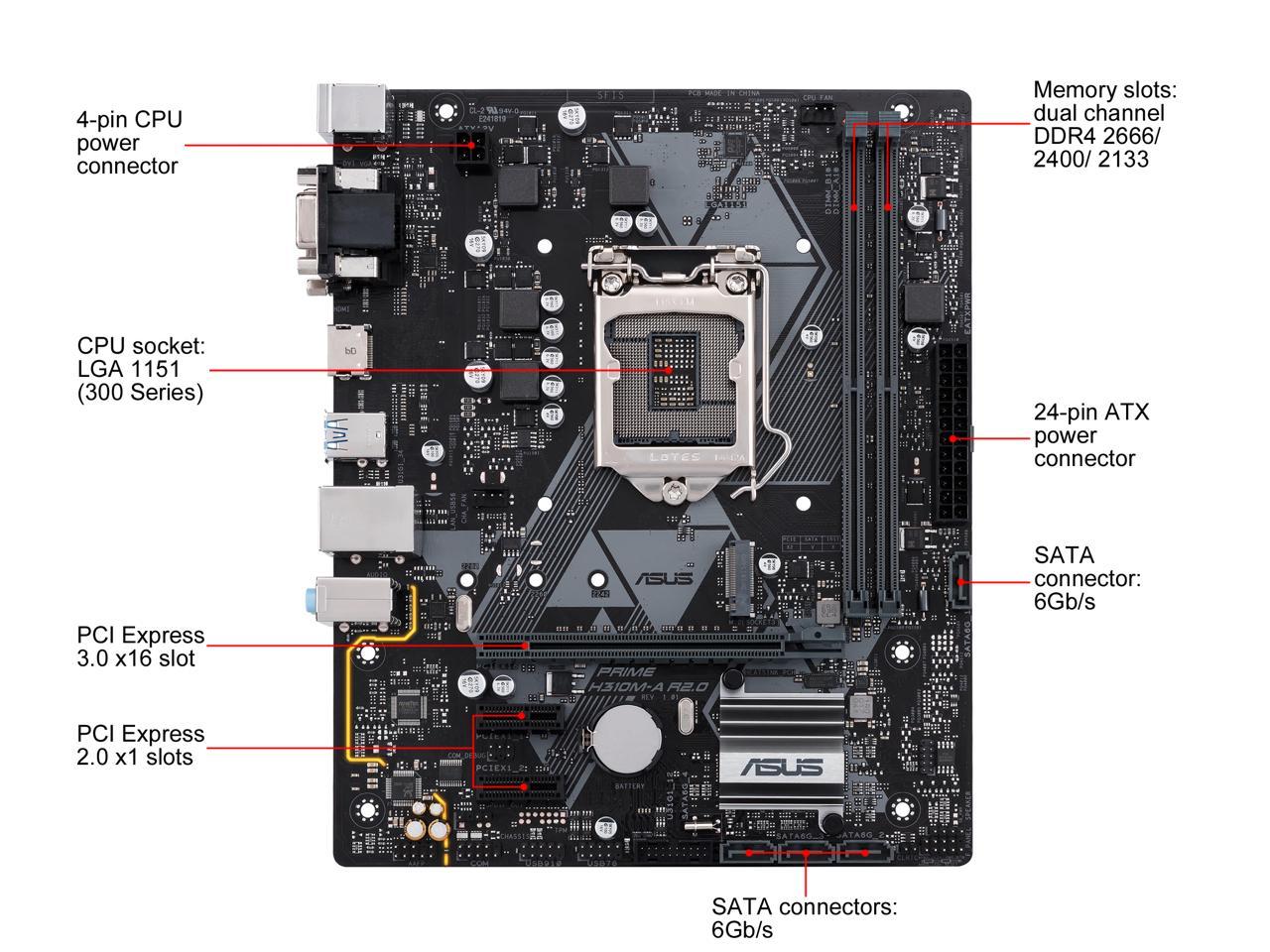 Asus Prime H310m A R2 0 Csm Desktop Motherboard Intel Chipset Socket H4 Lga 1151 Newegg Com