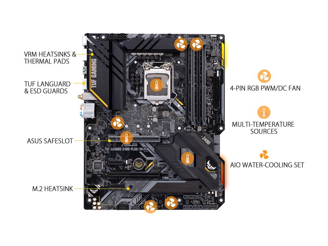 ASUS TUF GAMING Z490-PLUS (WI-FI) LGA 1200 (Intel 10th Gen) Intel Z490  (WiFi 6) SATA 6Gb/s ATX Intel Motherboard (Dual M.2, 12+2 Power Stages, USB  3.2 
