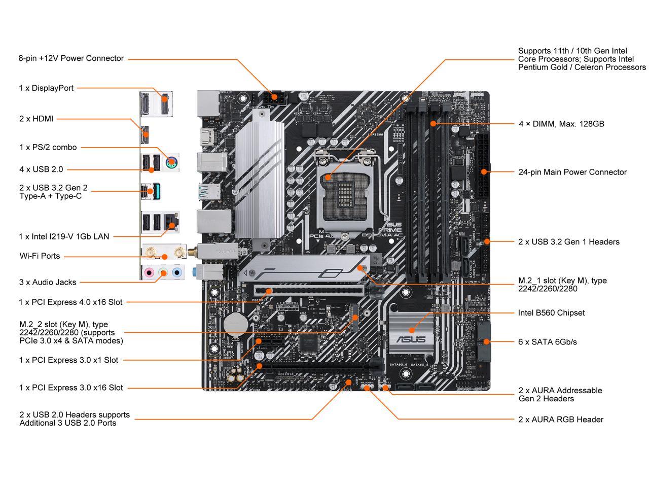 Asus Prime B560m A Ac Lga 1200 Micro Atx Intel Motherboard 9481