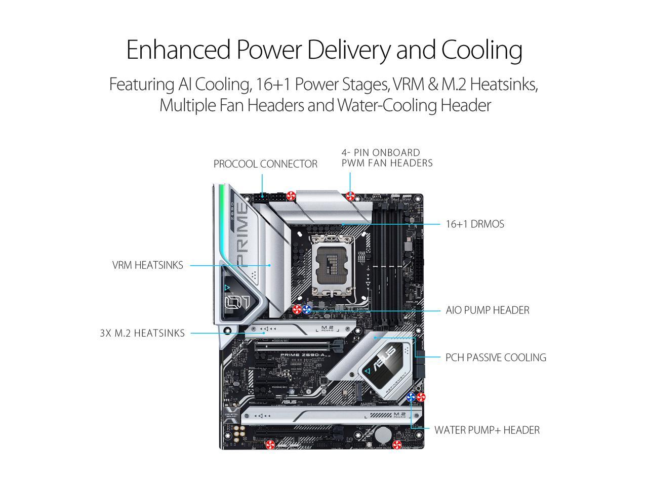 ASUS Prime Z690-A LGA 1700 Intel 12th ATX Motherboard- 16+1 DrMOS, PCIe  5.0, DDR5, 4x M.2, Intel 2.5 Gb LAN, USB 3.2 Gen 2 Front Panel Type-C, 