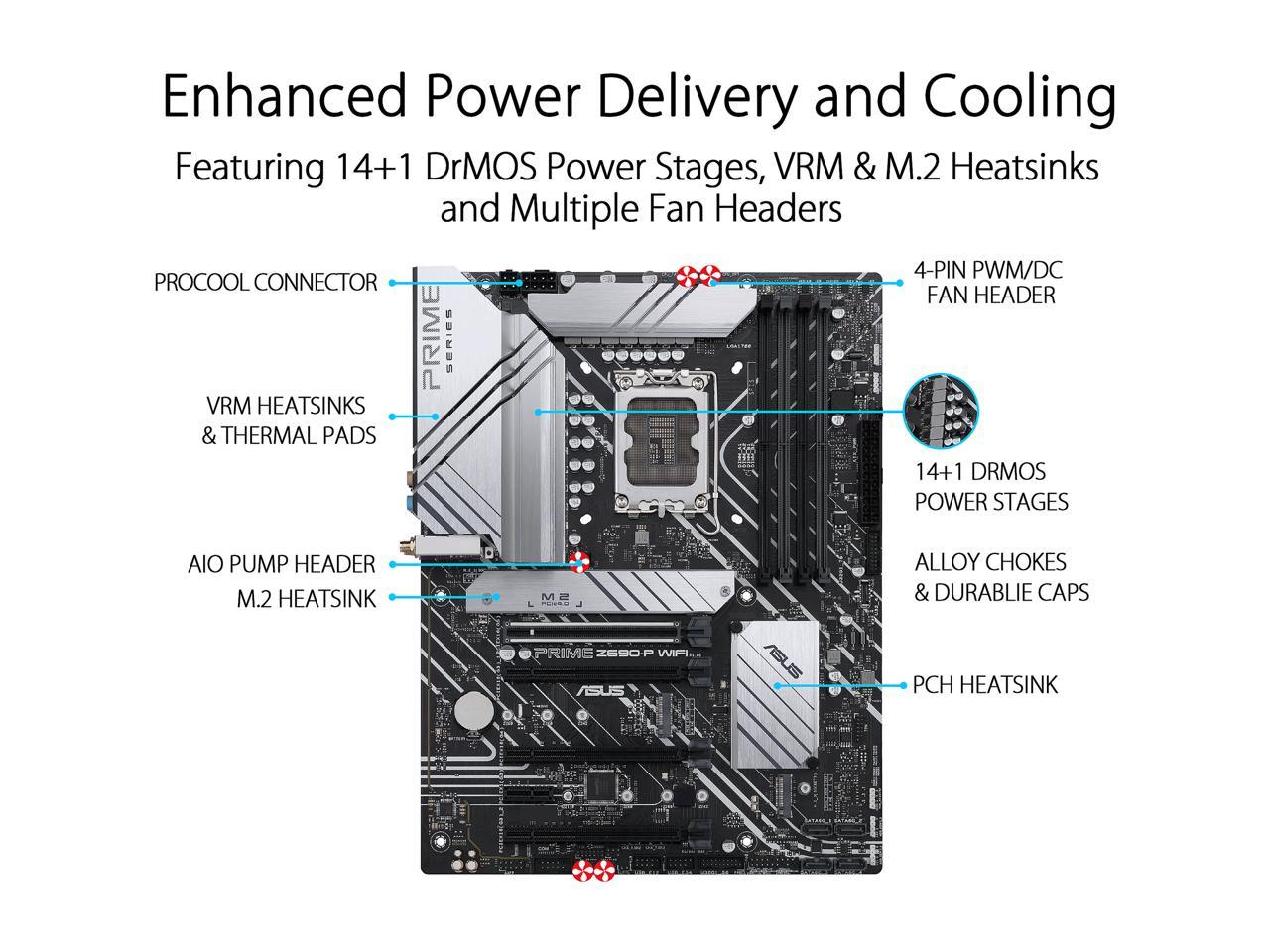 PCIe 5.0, 4 x M.2, 16+1 DrMOS, DDR5, DisplayPort, LAN Intel 2,5Gb, HDMI, DP, USB 3.2 Gen2x2 Type-C, USB 3.2 Gen2 Type-C Avant, Thunderbolt 4 ASUS Prime Z690-A Carte mère Intel Z690 LGA 1700 ATX