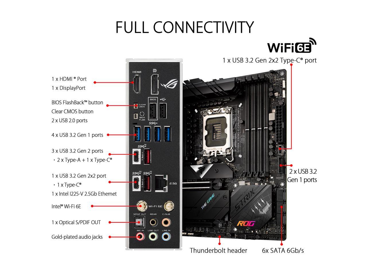 ASUS ROG Strix Z690-G Gaming WiFi 6E LGA 1700(Intel® 12th&13th Gen) Micro  ATX gaming motherboard(PCIe 5.0,DDR5,14+1 power stages,2.5 Gb LAN,Bluetooth 