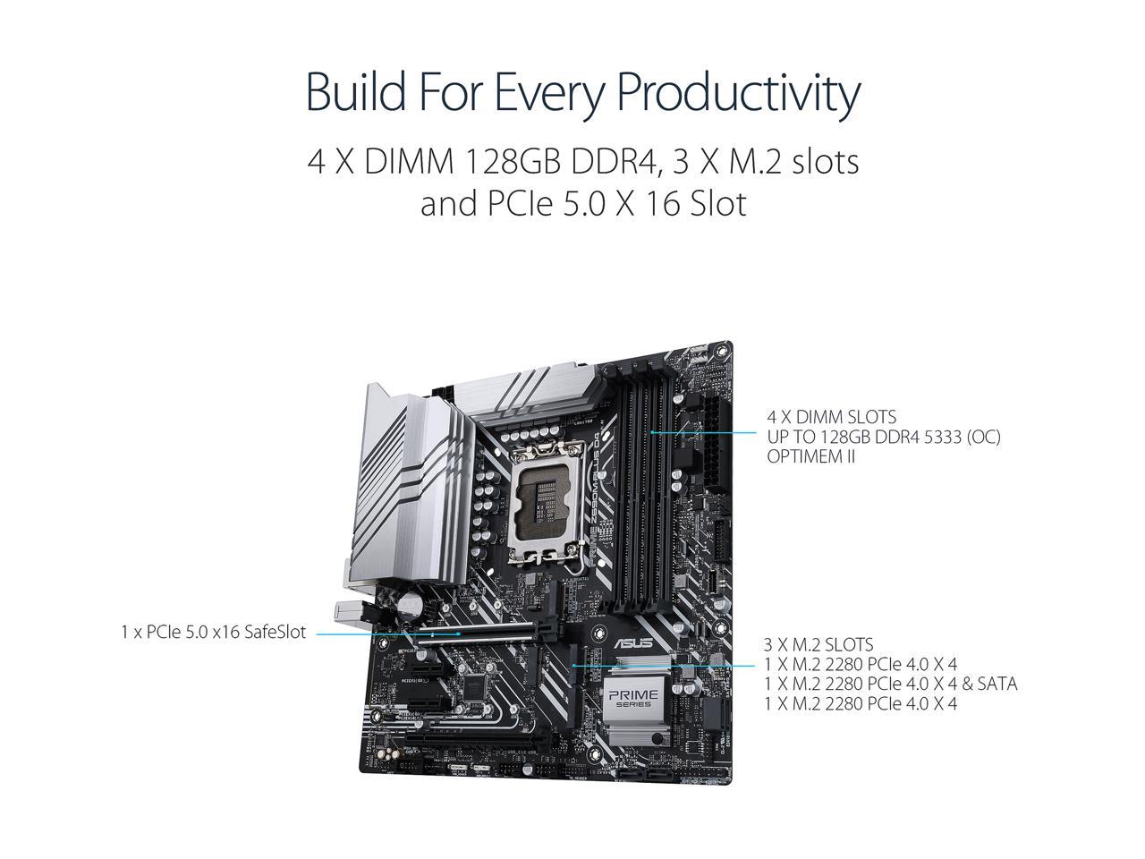 ASUS Prime Z690M-Plus D4 LGA 1700 Intel 12th Gen microATX Motherboard- PCIe  5.0, DDR4, 10+1 Power Stages, 3x M.2, 1Gb LAN, USB 3.2 Gen 2x2 Type-C, 