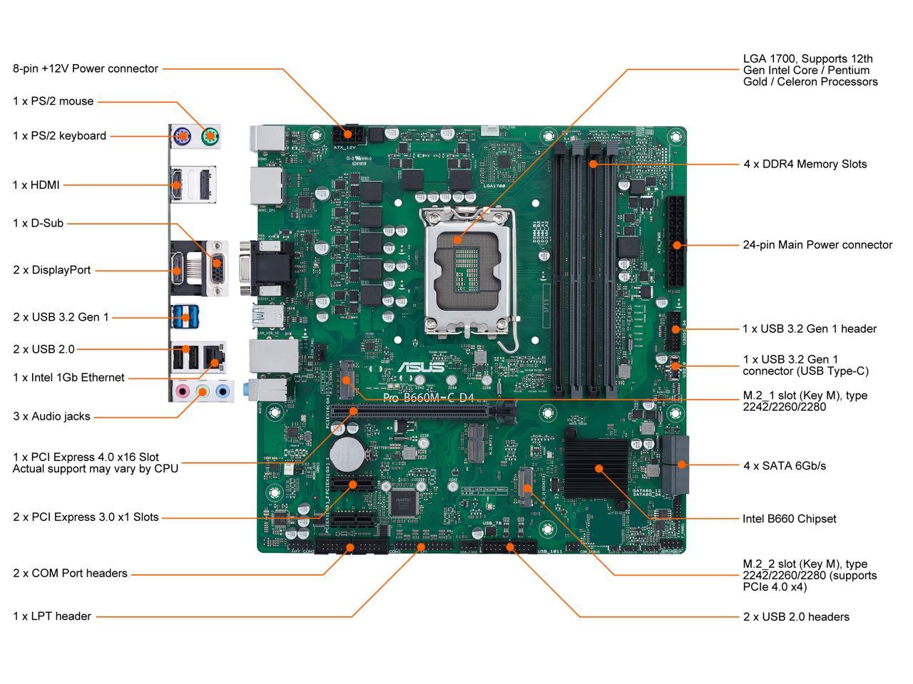 MOBO] ASUS Pro B660M-C D4-CSM LGA 1700 (Intel 12th&13th Gen) DDR4