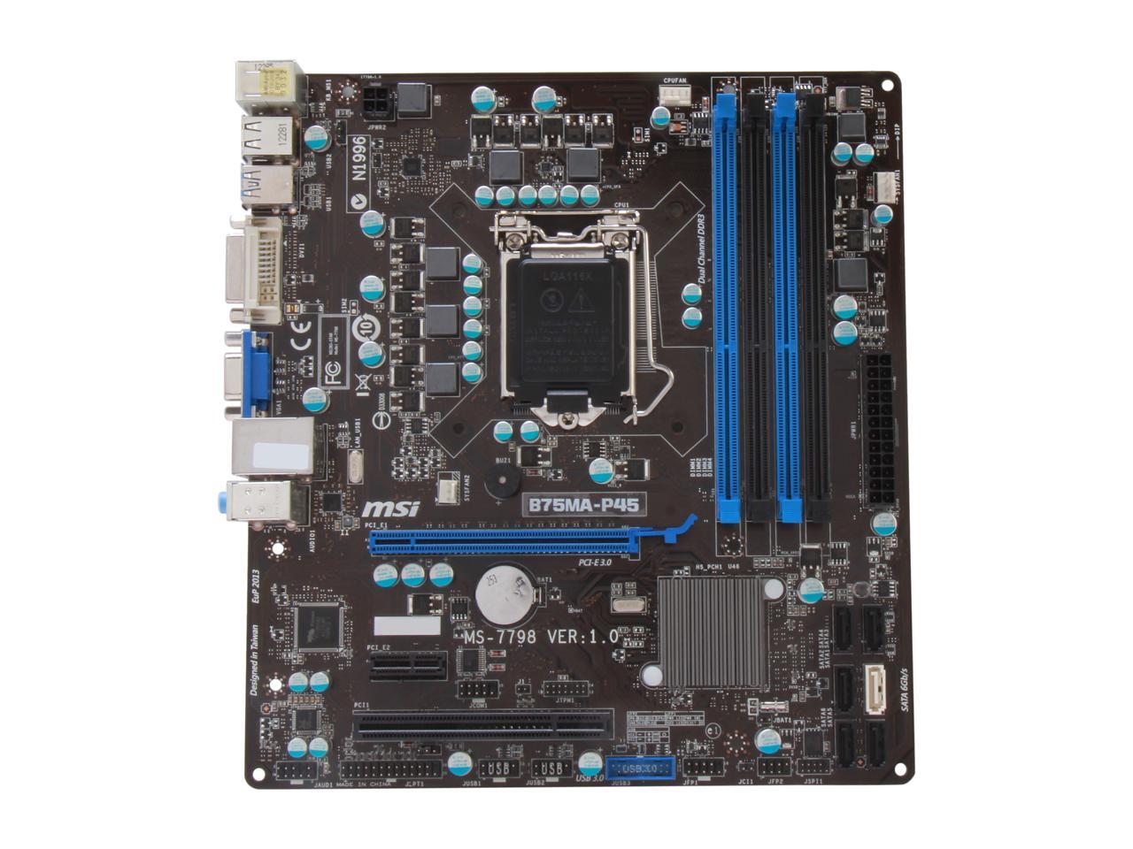 MSI B75MA-P45 LGA 1155 Micro ATX Intel Motherboard with UEFI BIOS ...