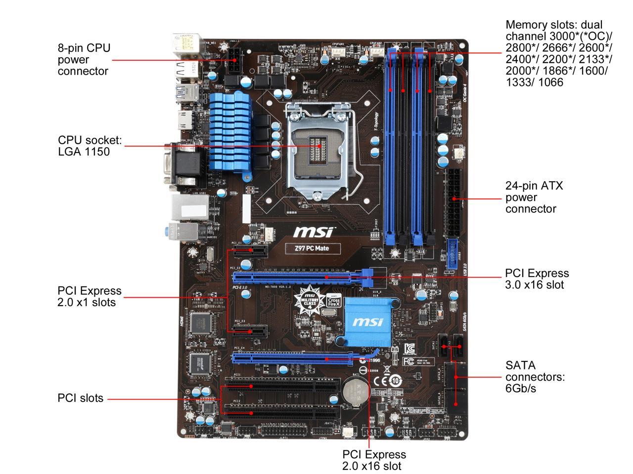Refurbished MSI Z97 PC Mate LGA 1150 ATX Motherboards Intel