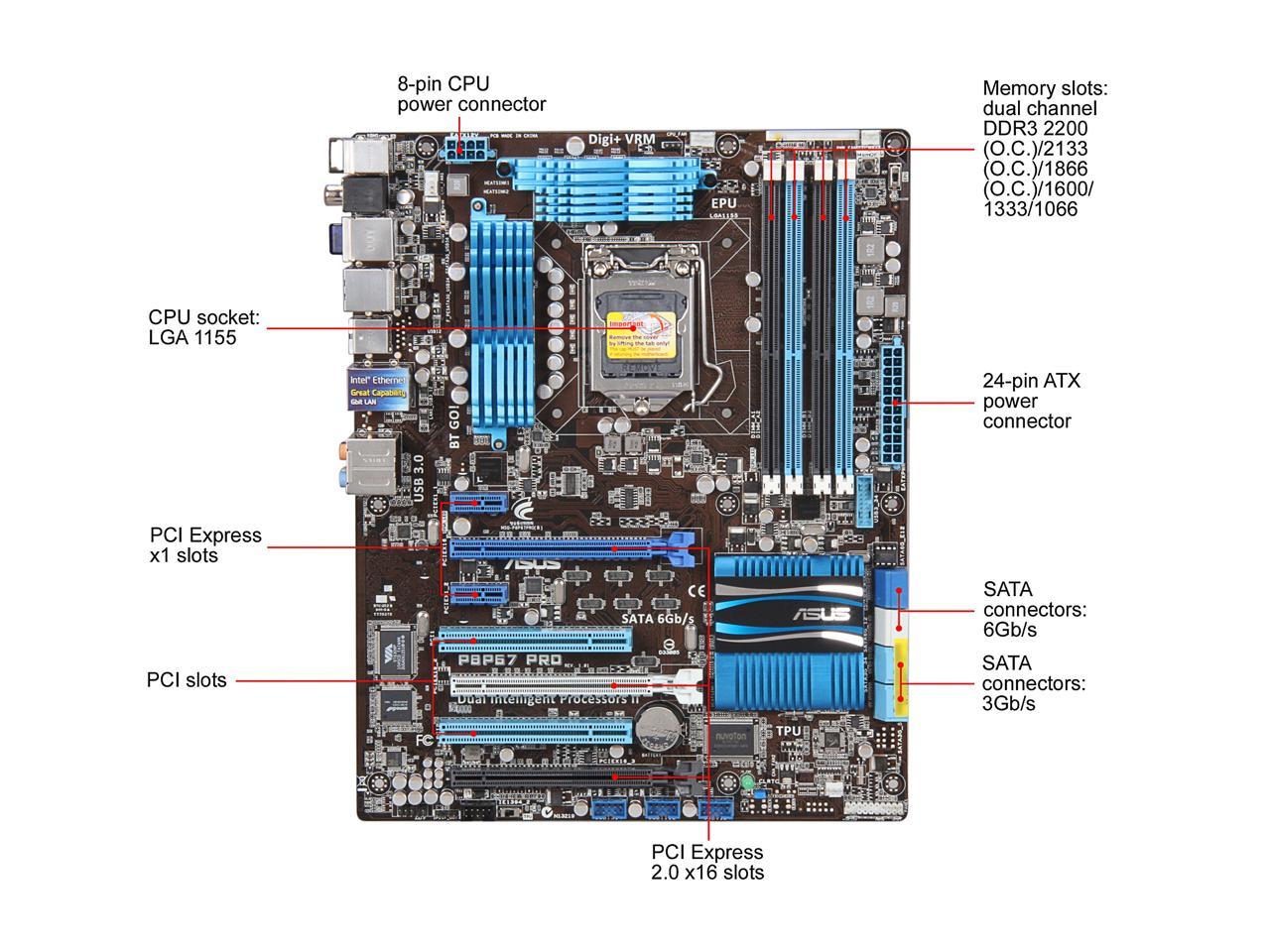 ASUS P8P67 PRO (REV 3.0) LGA 1155 ATX Intel Motherboard with UEFI BIOS ...