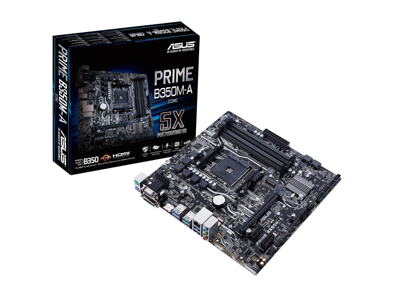 ASUS Prime B350M-A/CSM AM4 AMD B350 SATA 6Gb/s USB 3.1 HDMI Micro ATX  Motherboards - AMD