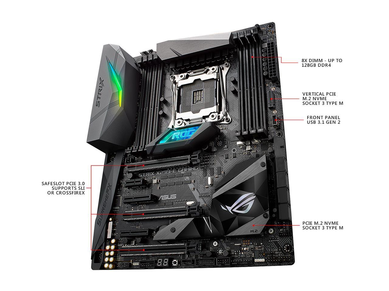Asus ROG Strix X299-E Gaming Mainboard Sockel LGA 2066 ATX, Intel, Aura Sync, DDR4 4133 MHz, Dual M.2, SATA 6Gb/s 