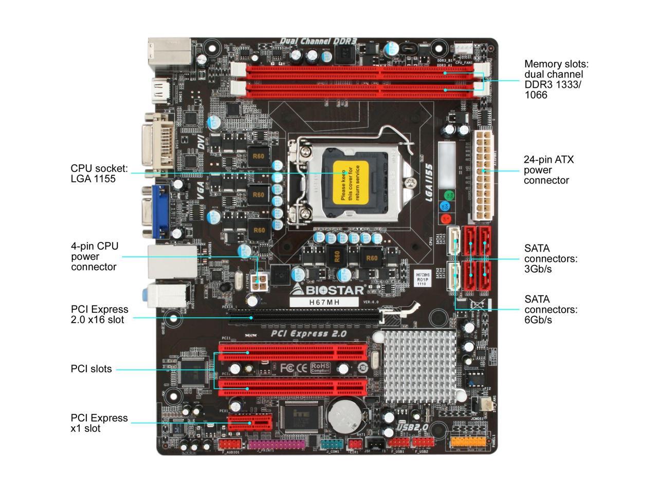 BIOSTAR H67MH LGA 1155 Micro ATX Intel Motherboard Newegg.ca