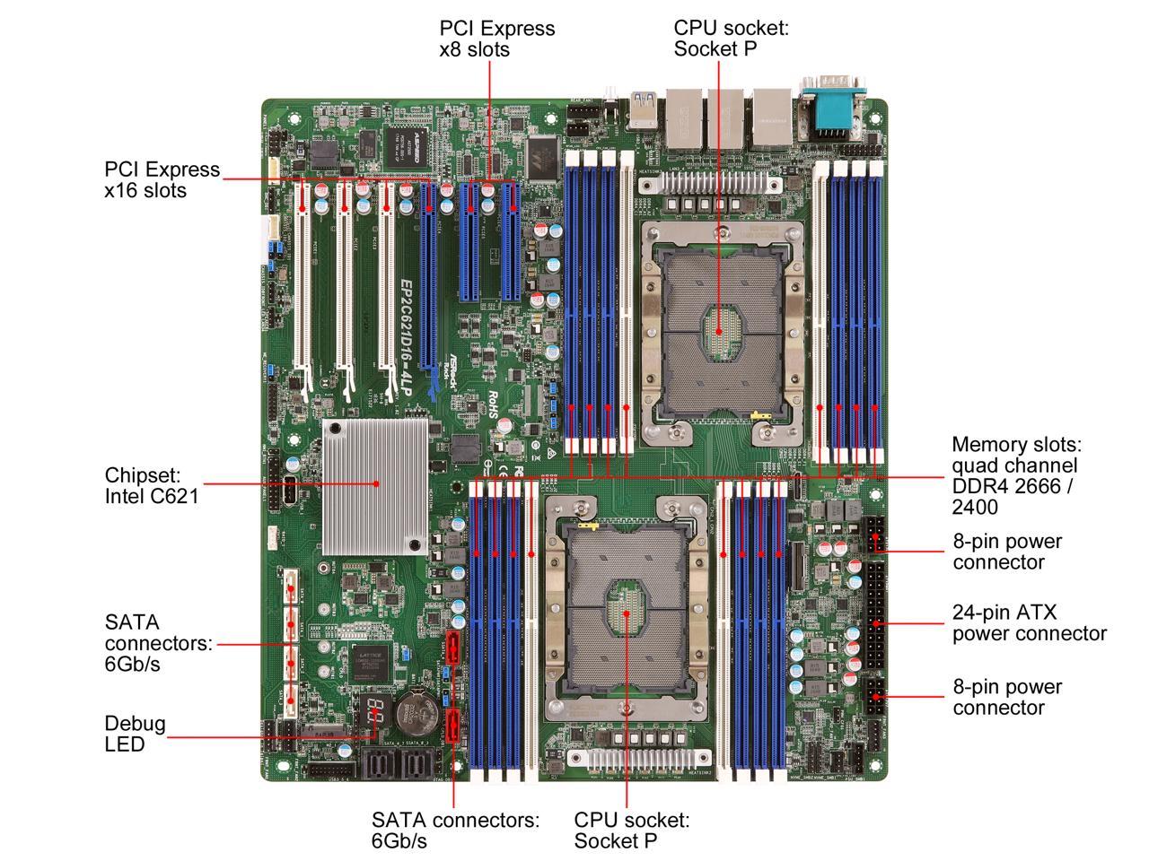 AsRock Rack EP2C621D16-4LP EEB Server Motherboard Dual Socket LGA 3647  Intel C621