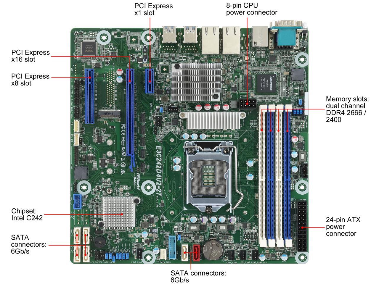 AsRock Rack E3C242D4U2-2T Micro ATX Server Motherboard LGA 1151 Intel ...