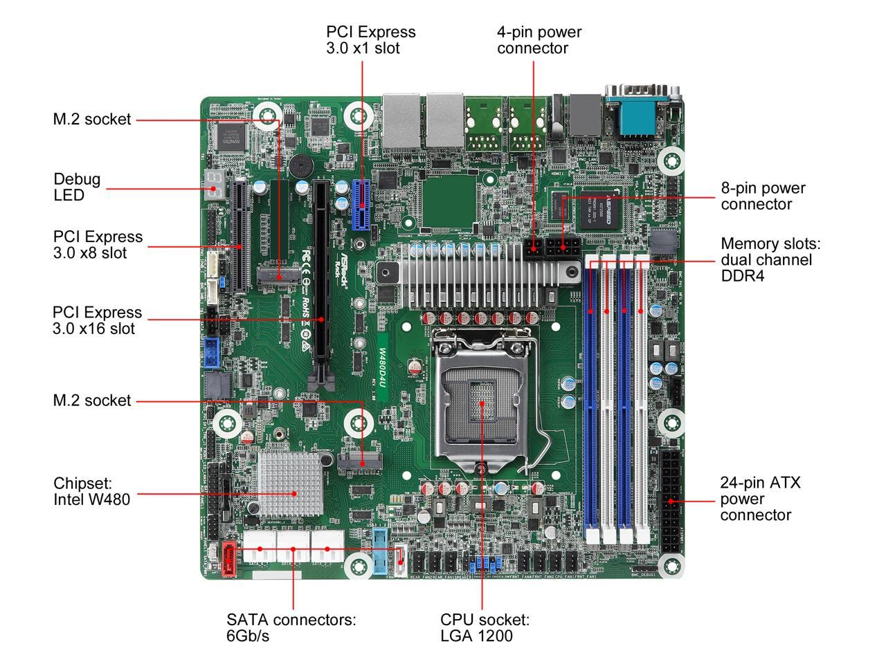 AsRock Rack W480D4U mATX Server Motherboard Intel LGA 1200 Xeon W-1200 ...