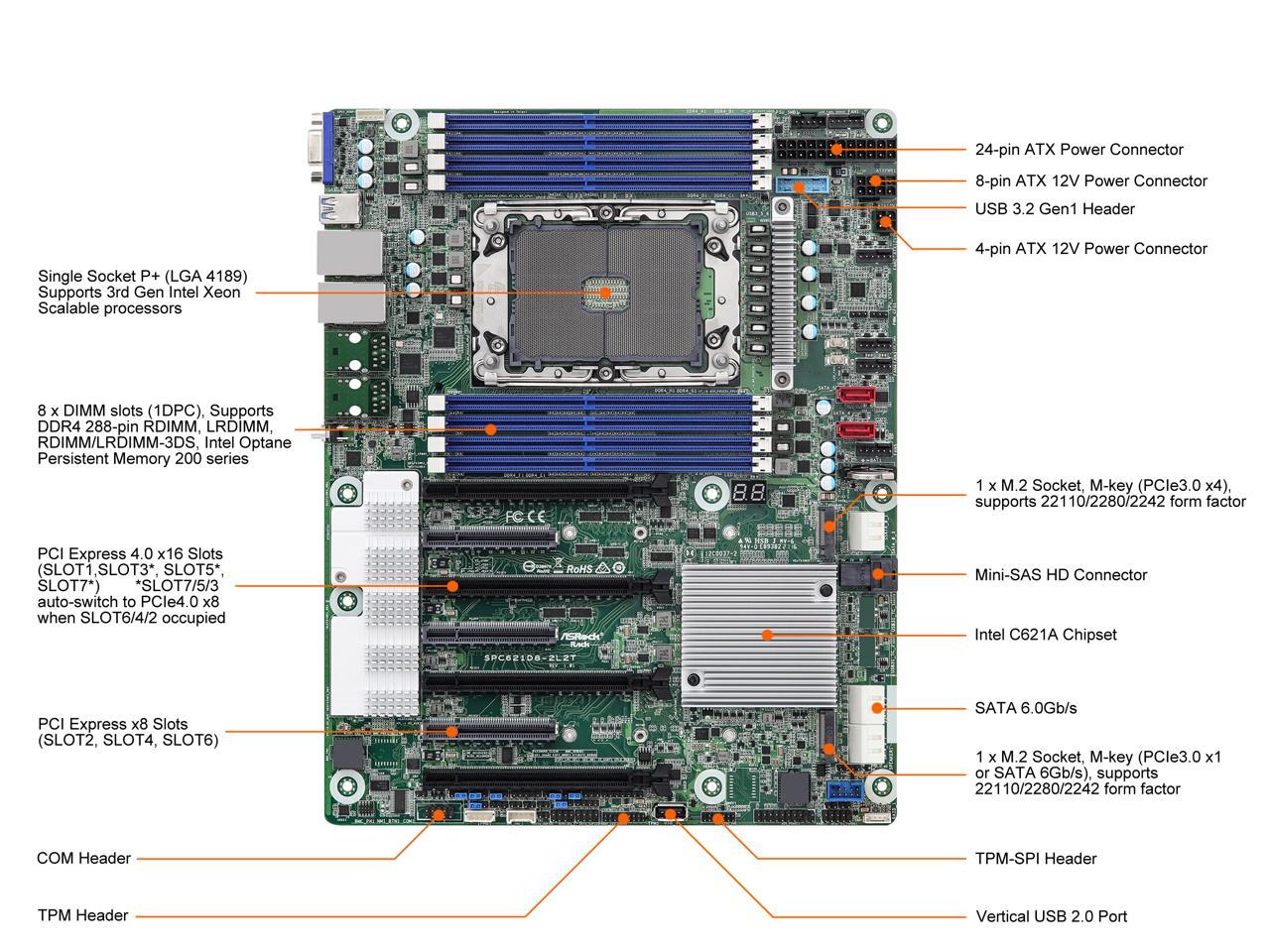 AsRock Rack SPC621D8 ATX Server Motherboard Single Socket P+ (LGA 4189
