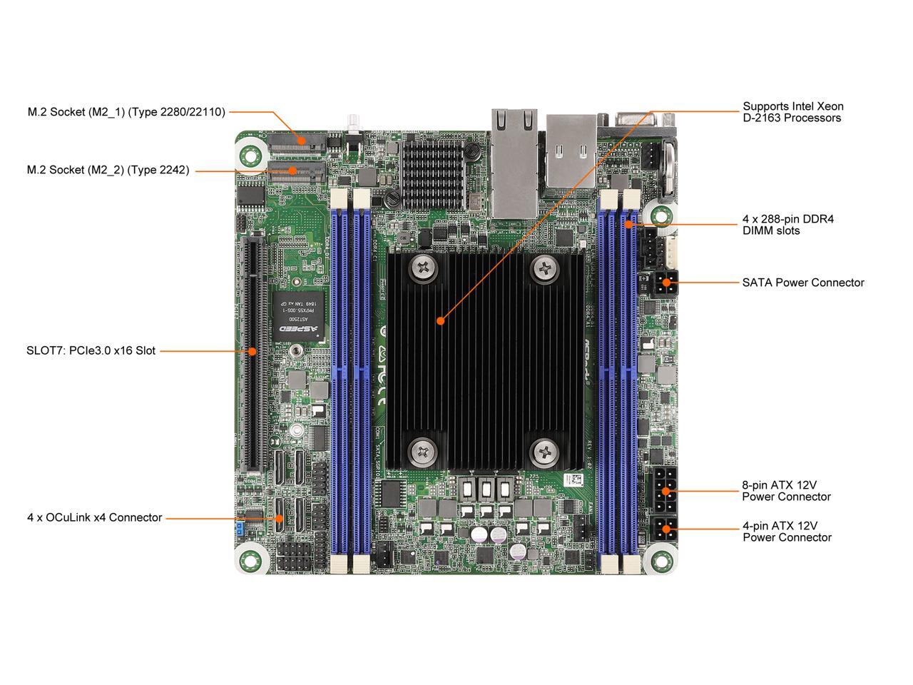 AsRock Rack D2163D4I22T MiniITX Server Motherboard Intel Xeon D2100