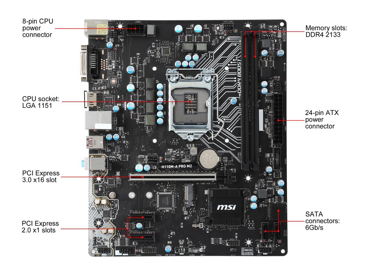 MSI H110MA PRO M2 LGA 1151 Micro ATX Motherboards Intel