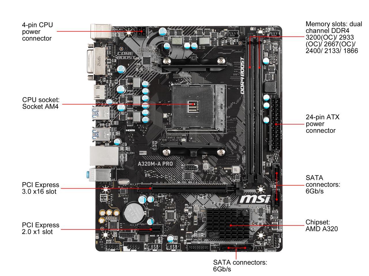 Open Box MSI A320MA PRO AM4 Micro ATX AMD Motherboard