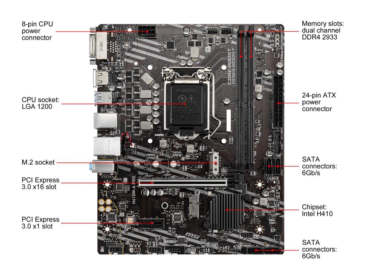 MSI PRO H410M-A PRO LGA 1200 Micro ATX Intel Motherboard - Newegg.com
