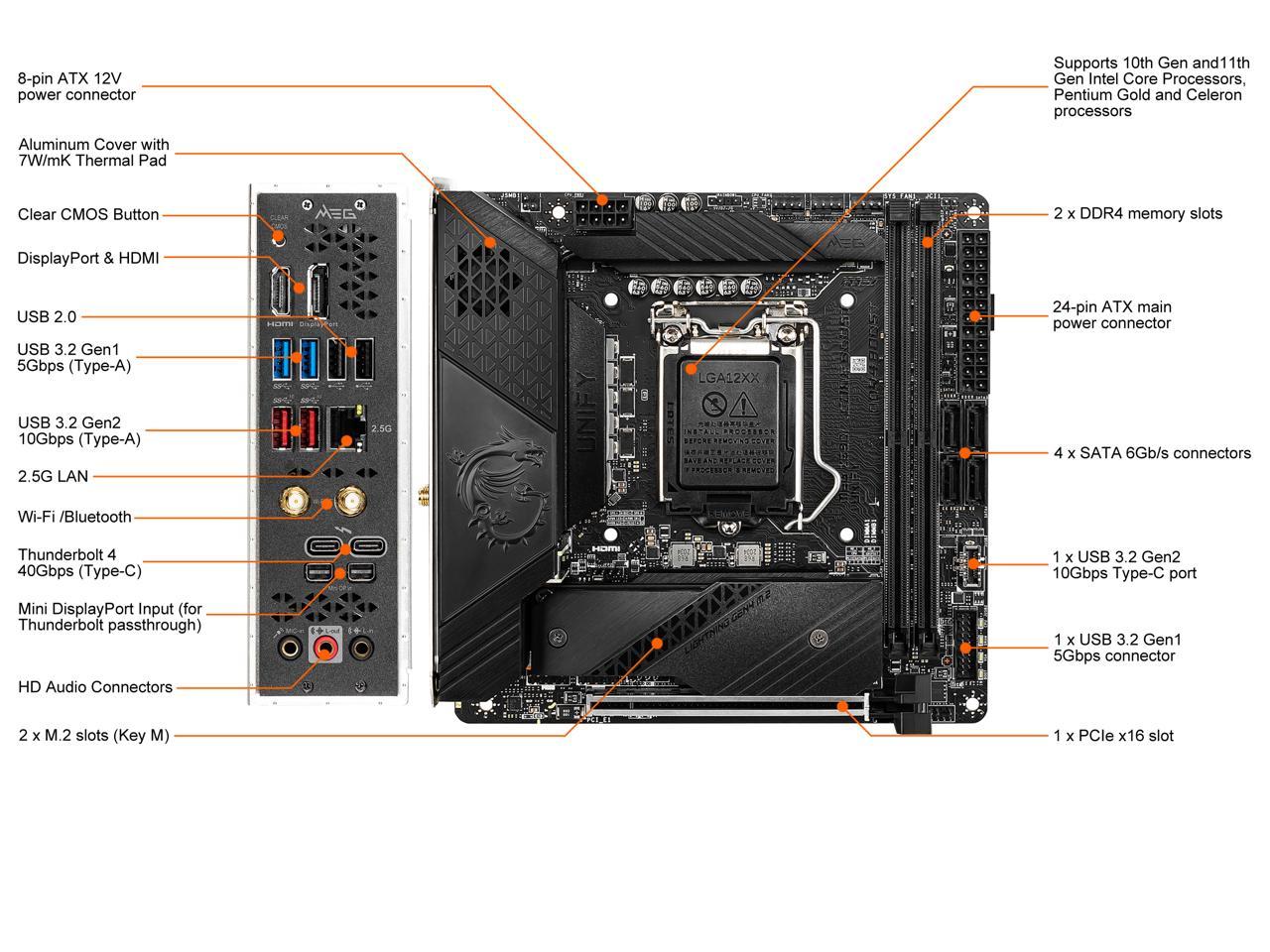 MSI MEG Z590I UNIFY LGA 1200 Intel Z590 SATA 6Gb/s Mini ITX Intel  Motherboard