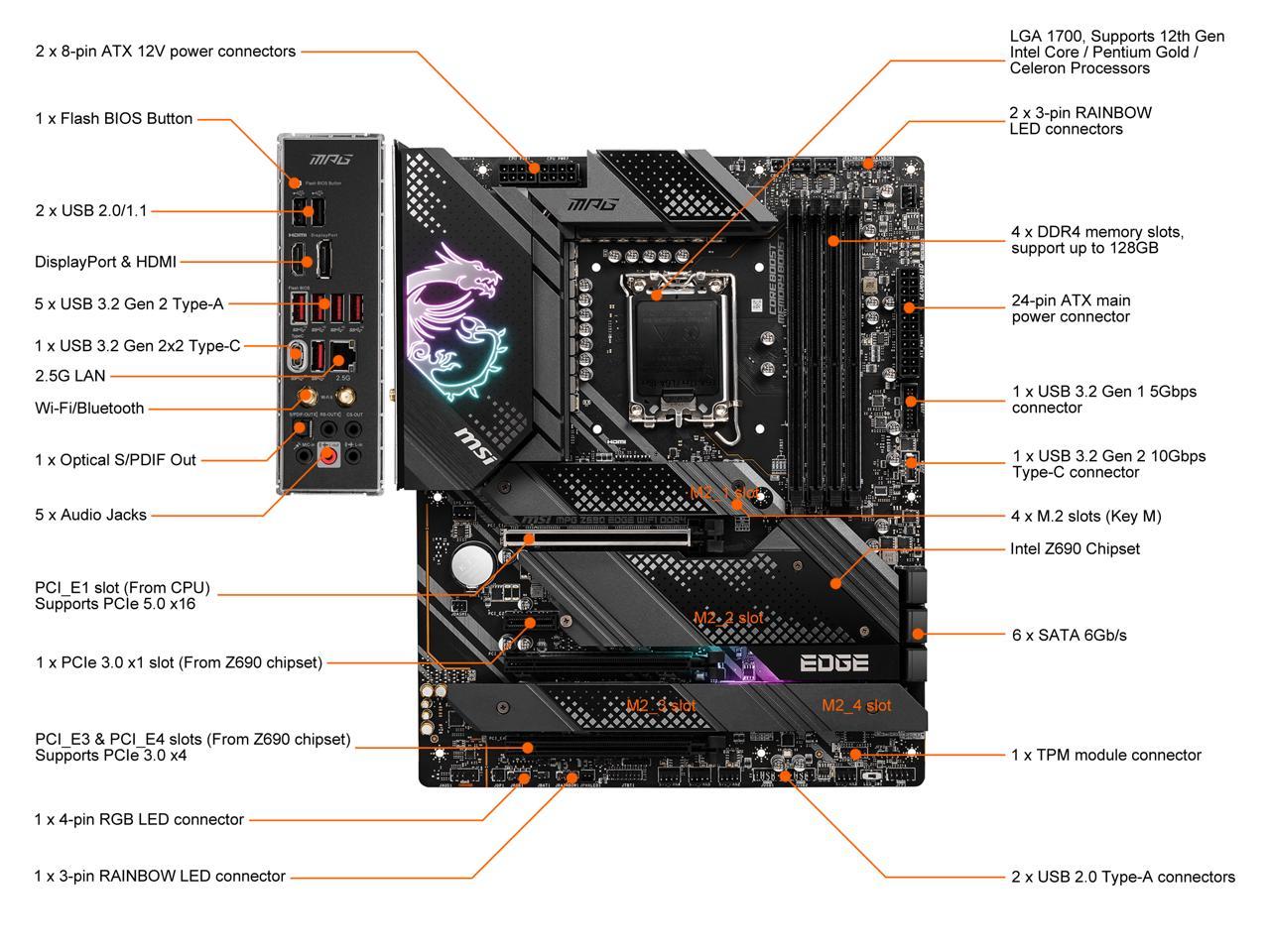 MSI MPG Z690 EDGE WIFI DDR4 LGA 1700 ATX Intel Motherboard - Newegg.com