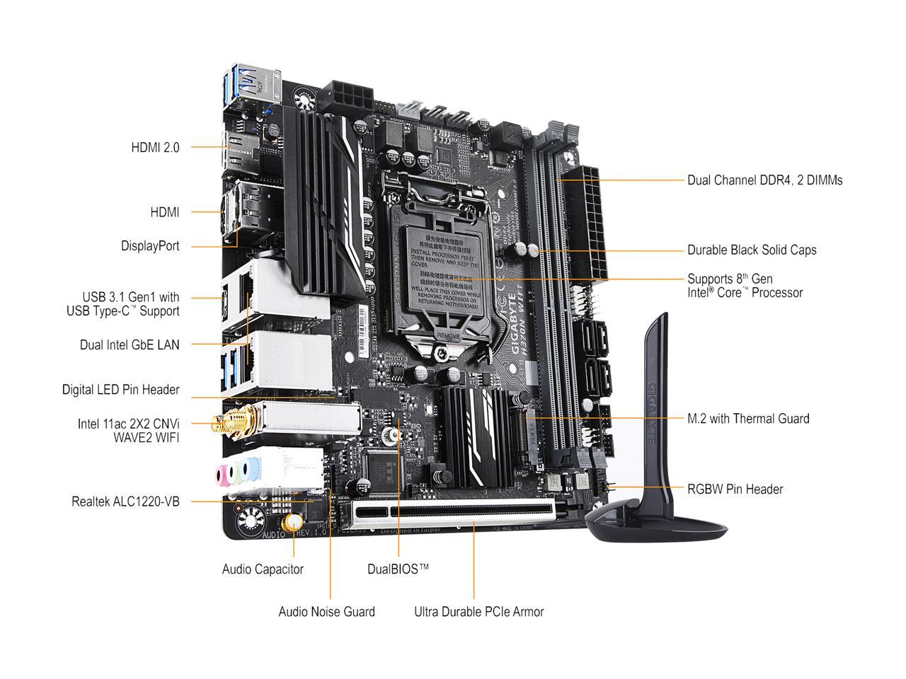 GIGABYTE H370N WIFI LGA 1151 (300 Series) Mini ITX Intel Motherboard