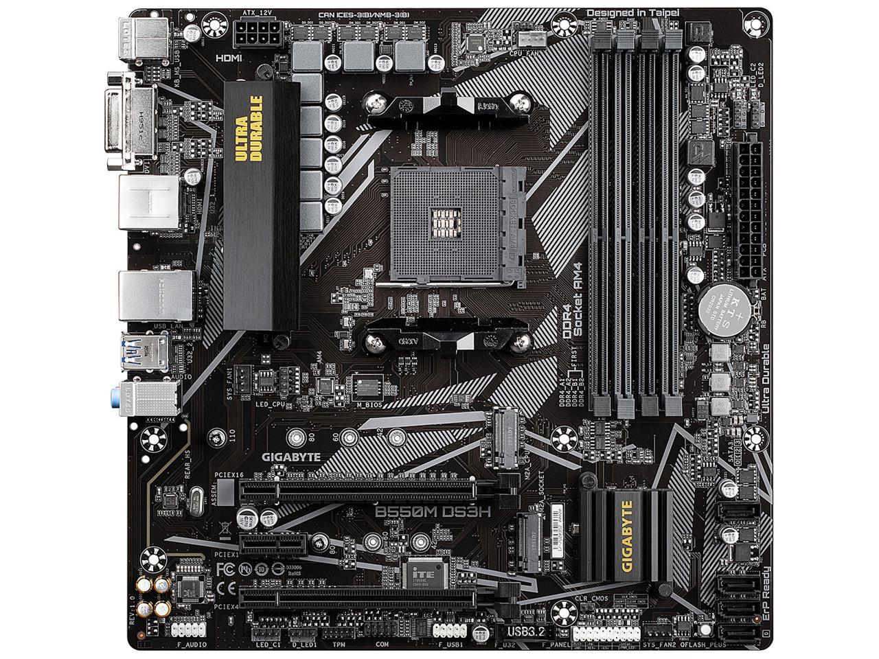 GIGABYTE B550M DS3H AM4 AMD B550 Micro-ATX Motherboard with Dual M.2