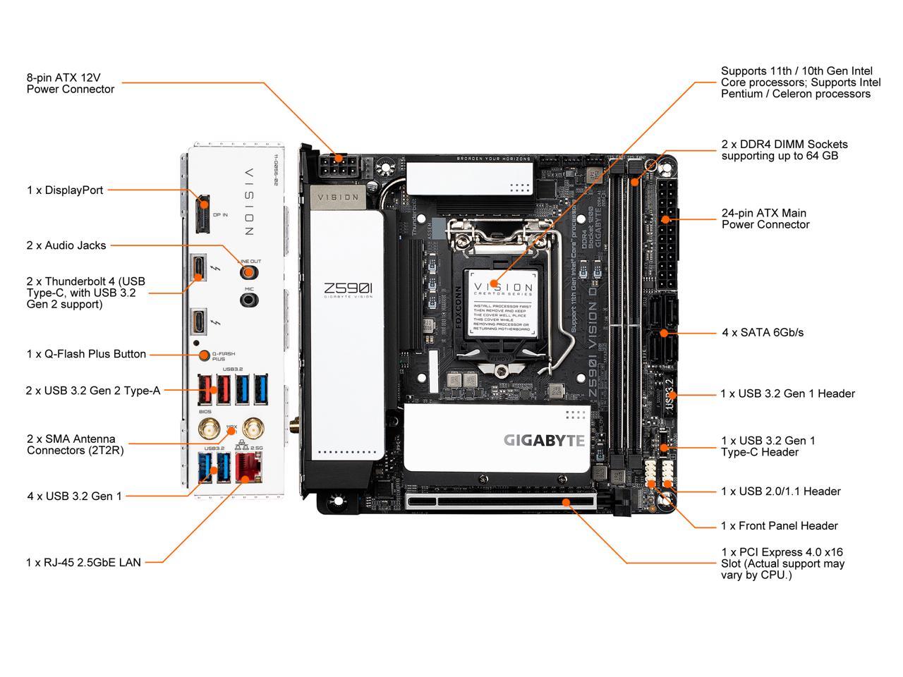 GIGABYTE Z590I VISION D LGA 1200 Mini ITX Intel Motherboard - Newegg.com