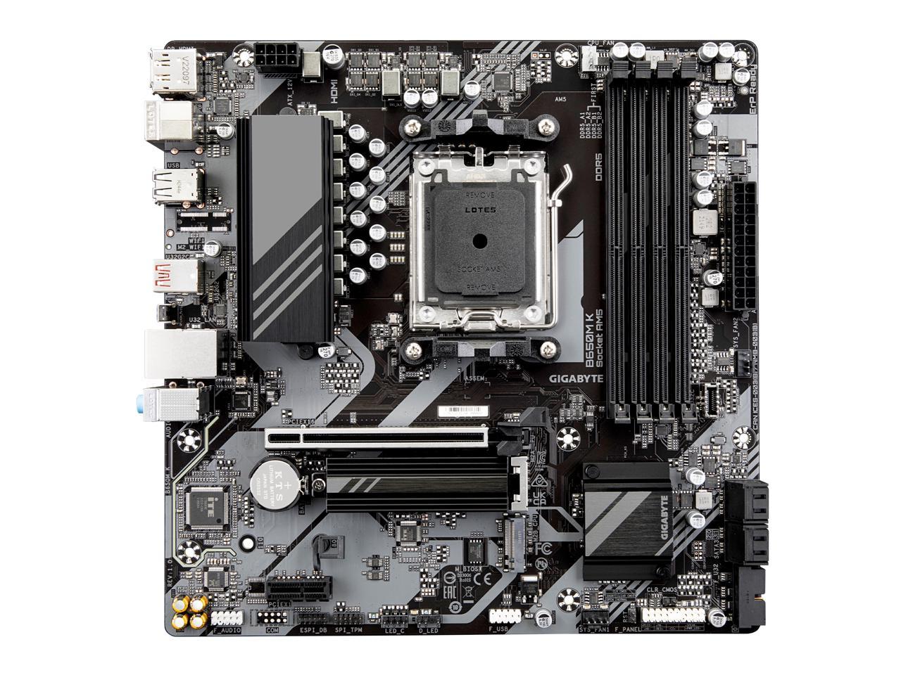 GIGABYTE B650M K AM5 LGA 1718 AMD B650 M-ATX Motherboard, DDR5, 2x PCIe ...