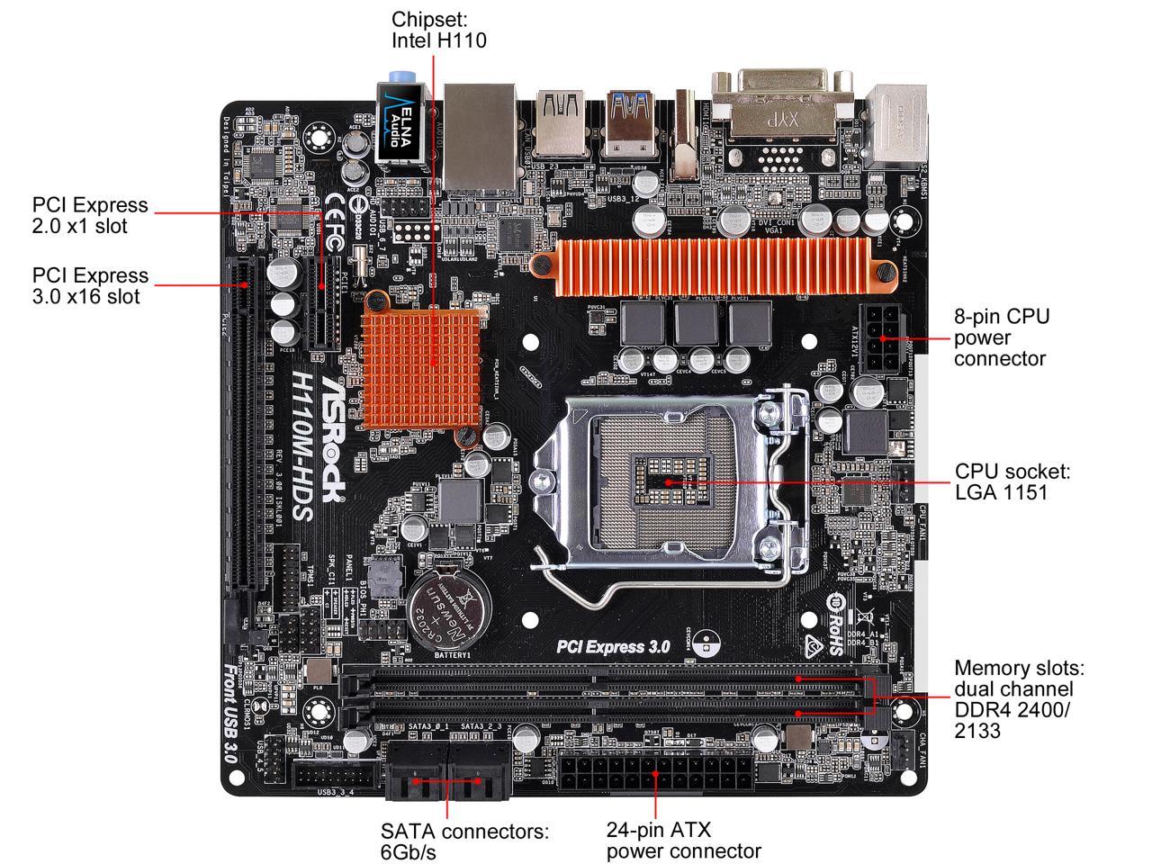 ASRock H110M-HDS R3.0 LGA 1151 Micro ATX Motherboards - Intel - Newegg.com