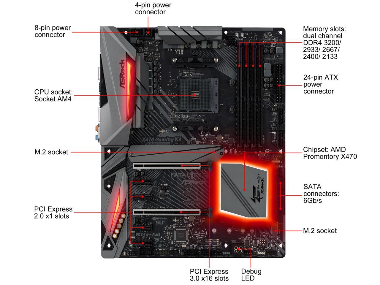Open Box: ASRock Fatal1ty X470 Gaming K4 AM4 ATX AMD Motherboard ...