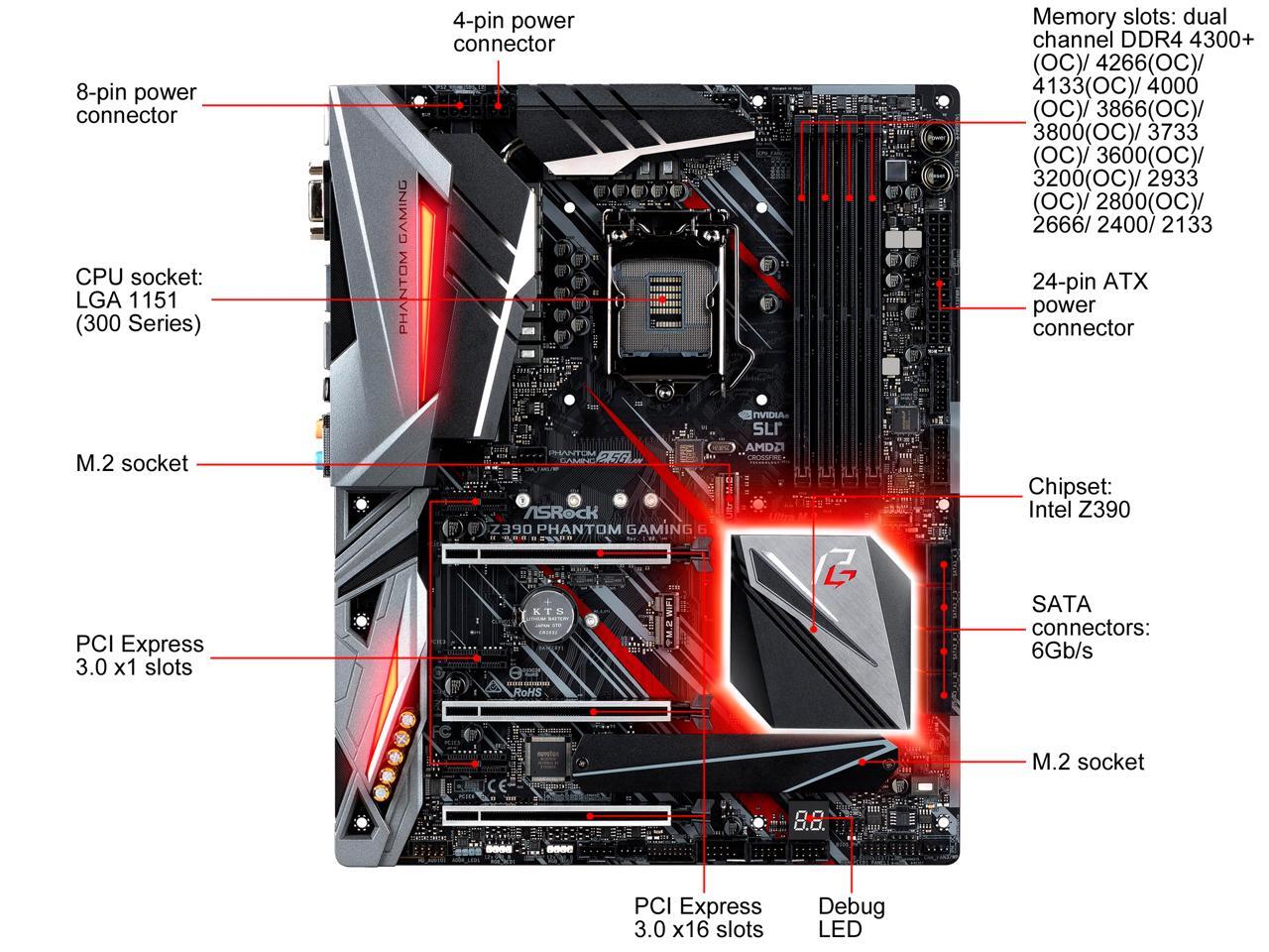 Asrock Z390 Phantom Gaming 6 Lga 1151 300 Series Atx Intel Motherboard Newegg Com
