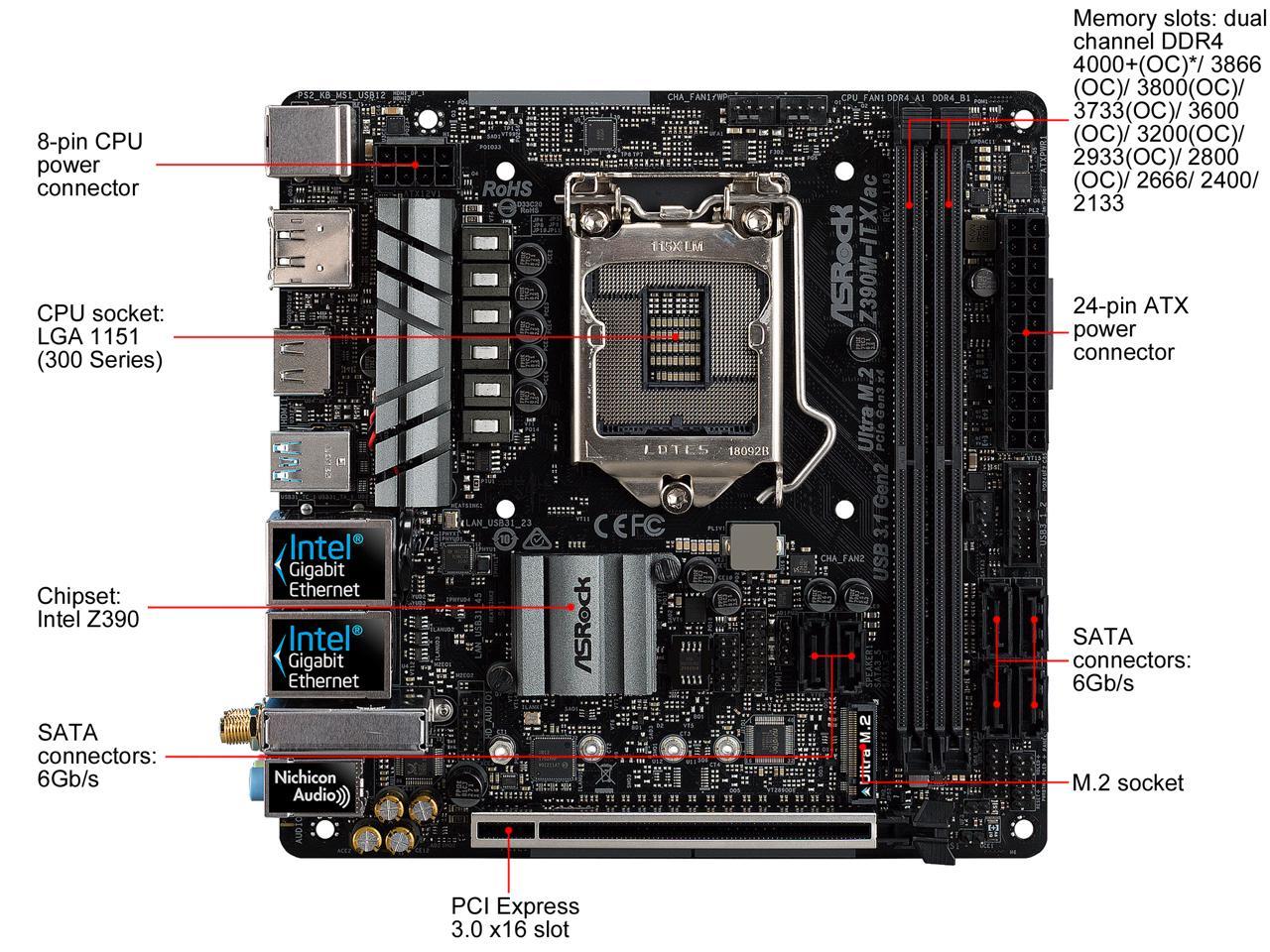 ASRock Z390M-ITX/ac LGA 1151 (300 Series) Mini ITX Intel Motherboard ...