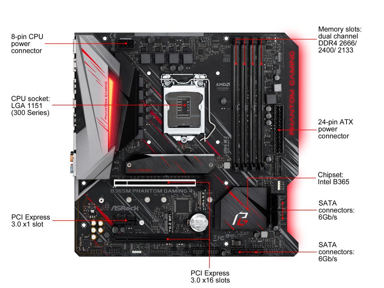 Asrock B365m Phantom Gaming 4 Lga 1151 (300 Series) Micro Atx Intel 