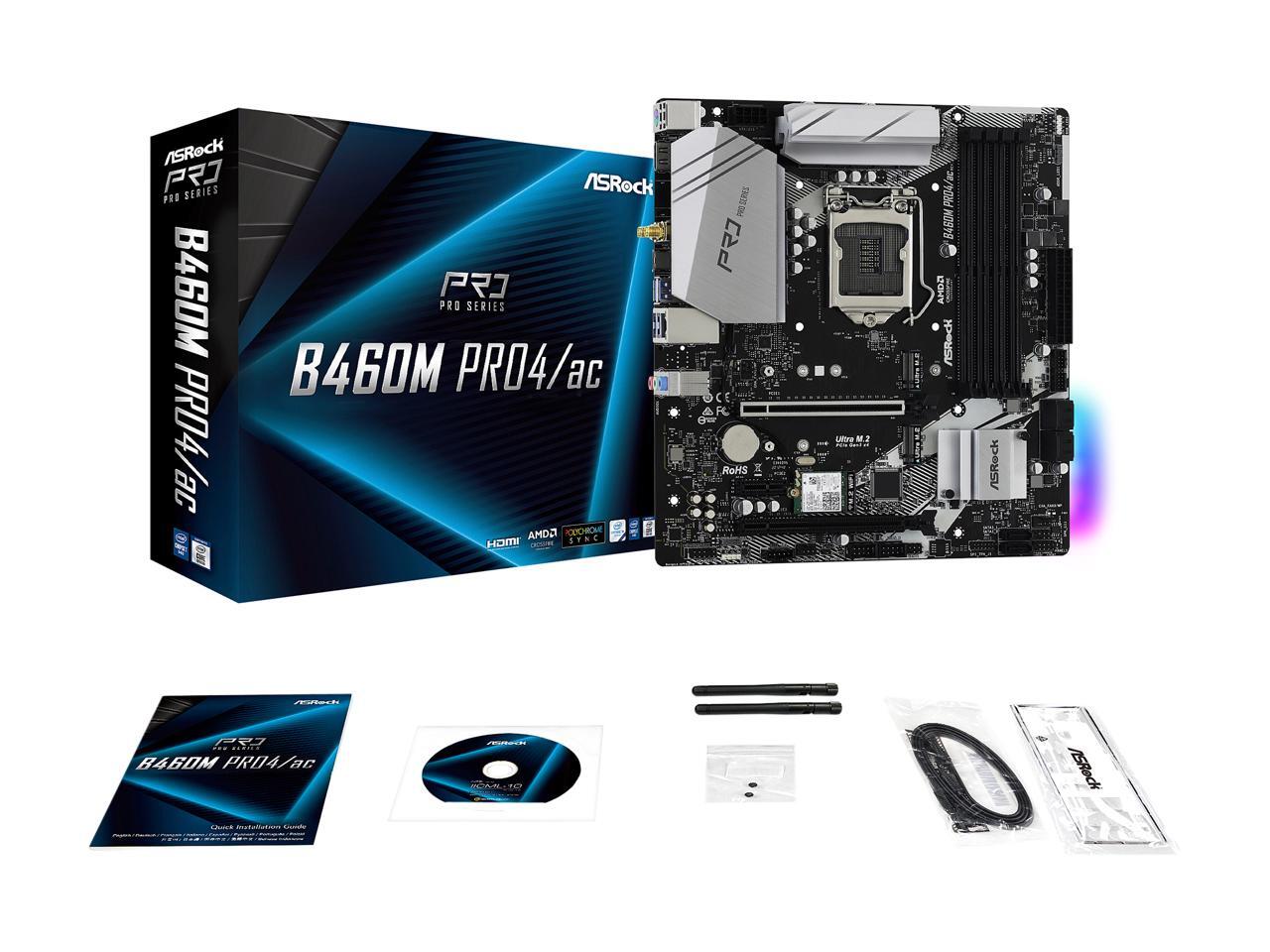 ASRock B460M Pro4/ac LGA 1200 Micro ATX Intel Motherboard