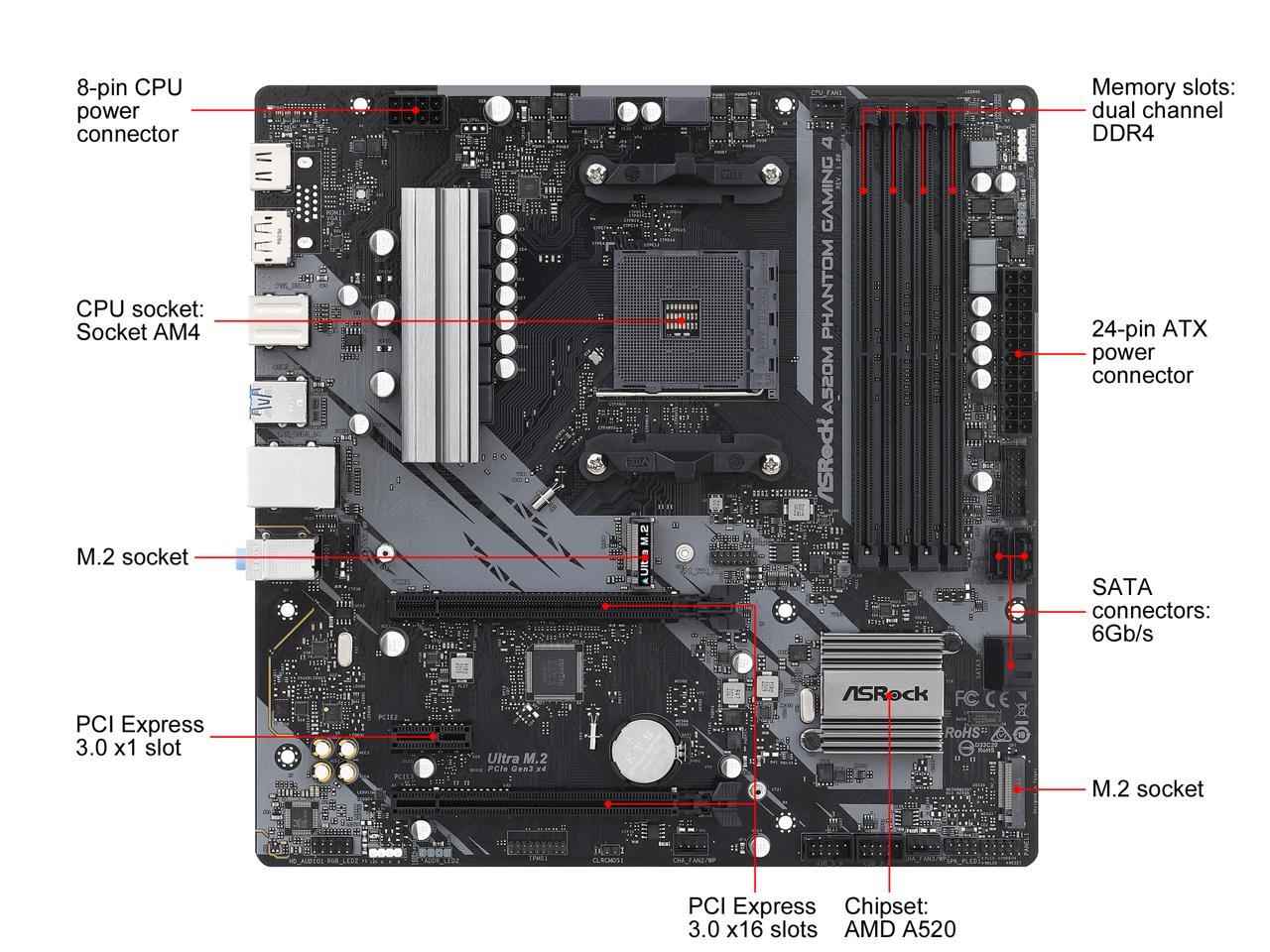ASRock A520M PHANTOM GAMING 4 AM4 Micro ATX AMD Motherboard Newegg.ca