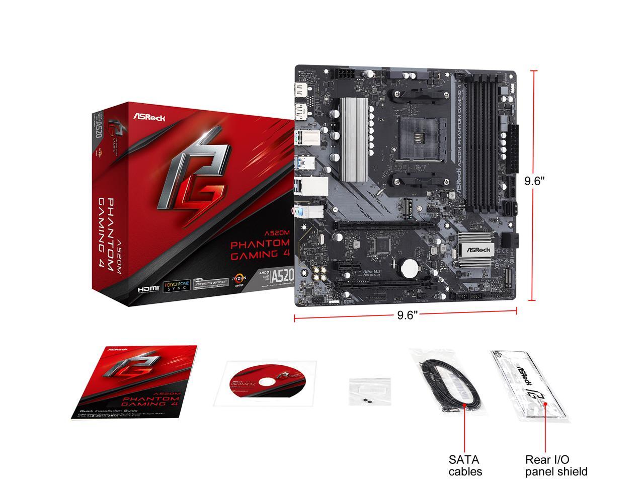 ASRock A520M PHANTOM GAMING 4 AM4 Micro ATX AMD Motherboard