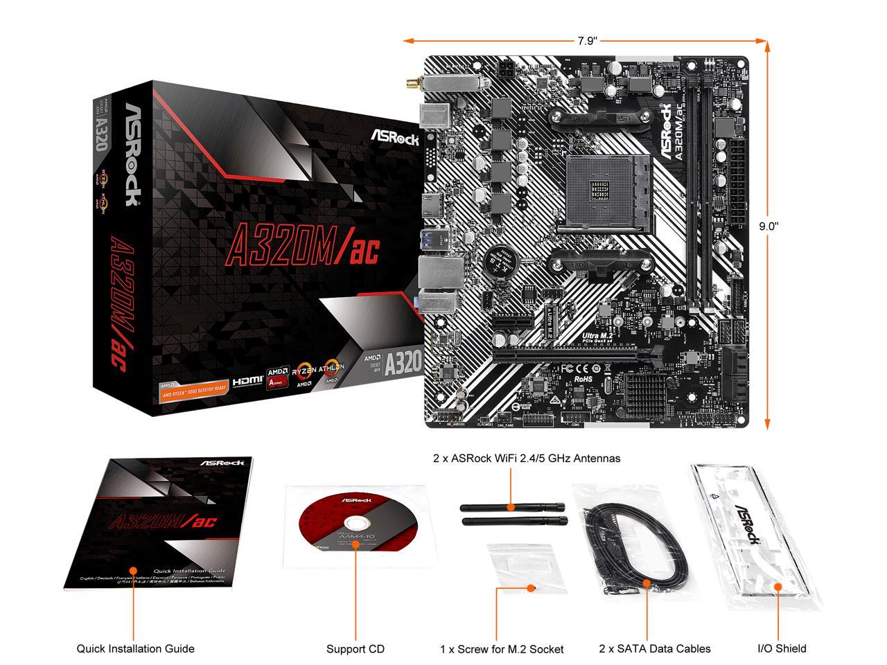 Asrock A320m Ac Am4 Micro Atx Amd Motherboard