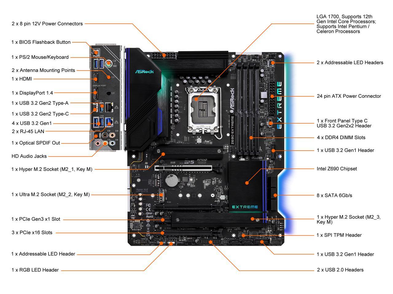 ASRock Z690 EXTREME LGA 1700 (14th,13th,12th Gen) DDR4 ATX Intel ...