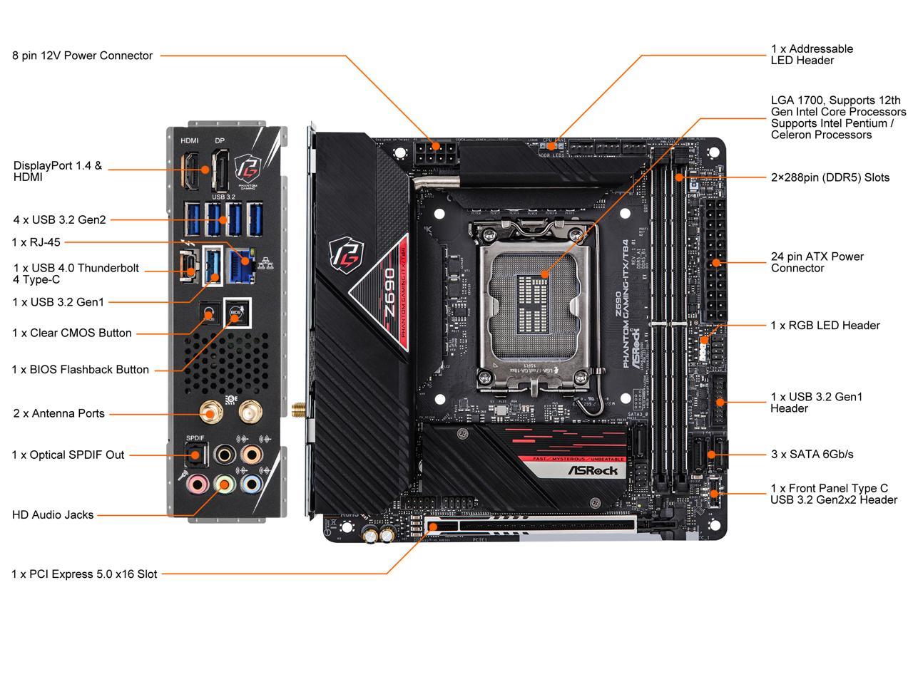 ASRock Z690 Phantom Gaming-ITX/TB4 LGA 1700 (14th,13th,12th Gen) DDR5 ...