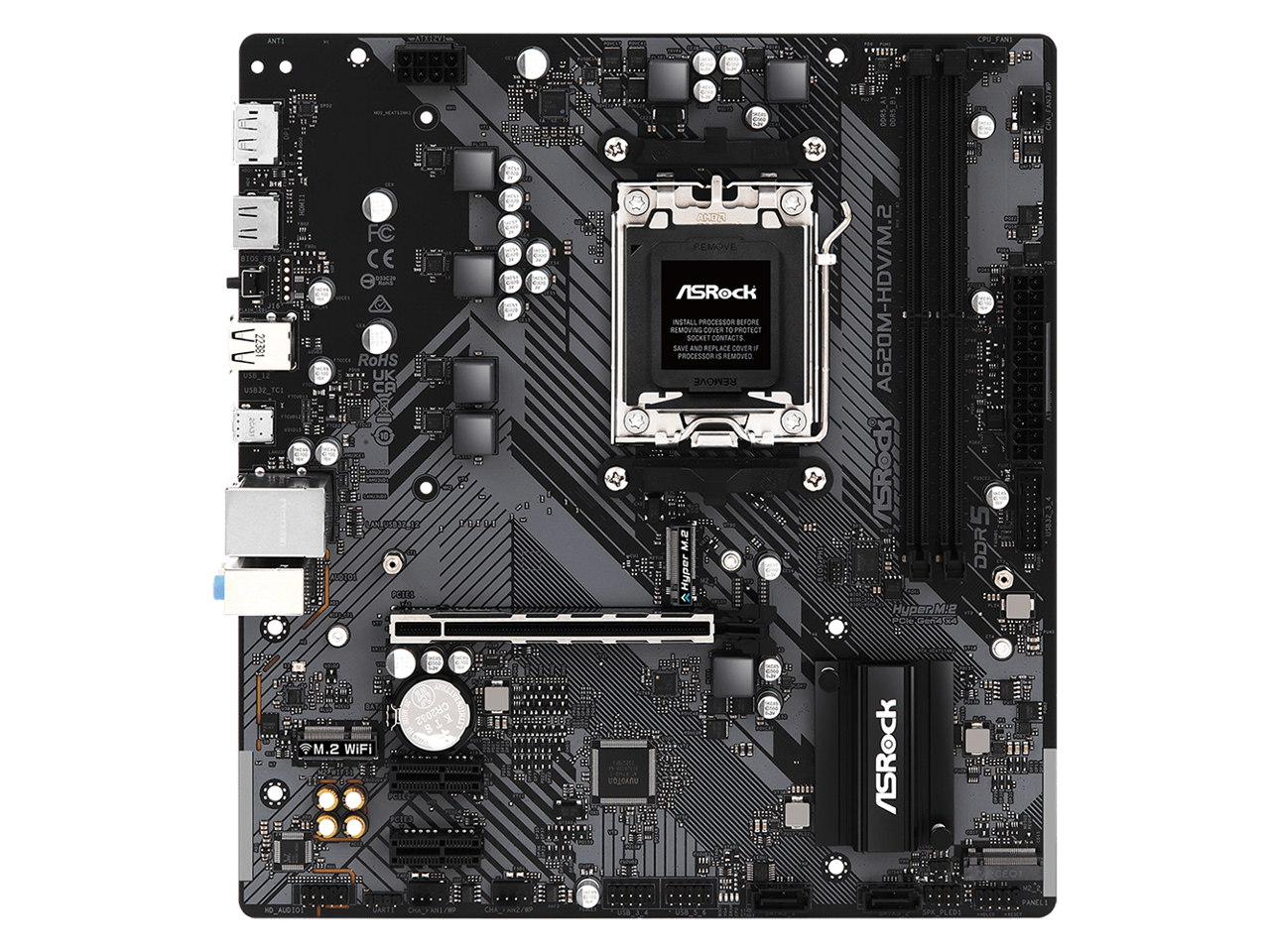 ASRock A620MHDV/M.2 AM5 Micro ATX Motherboard, supports up to 65W AM5