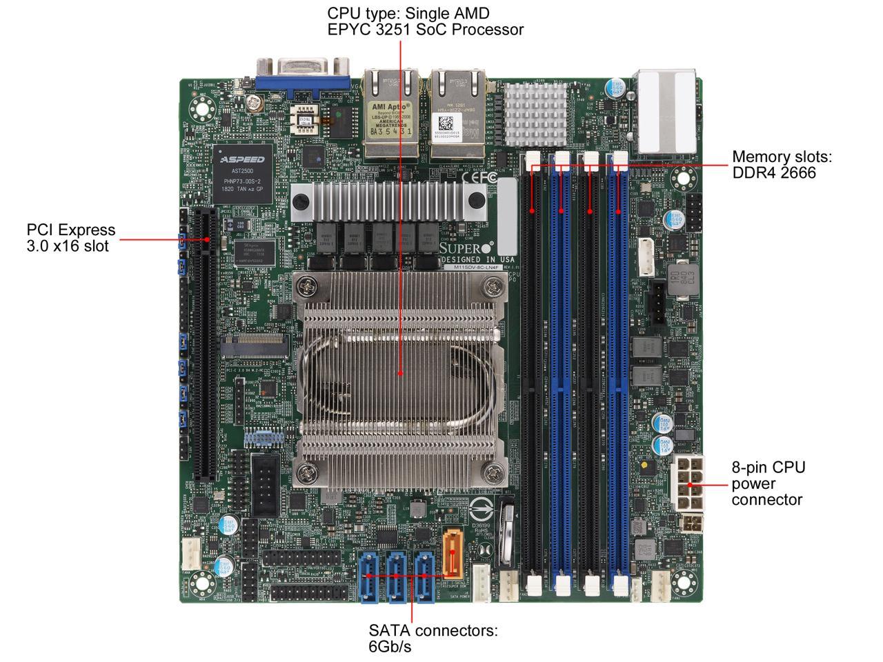 SUPERMICRO MBD-M11SDV-8C-LN4F-O AMD EPYC 3251 SoC 8 