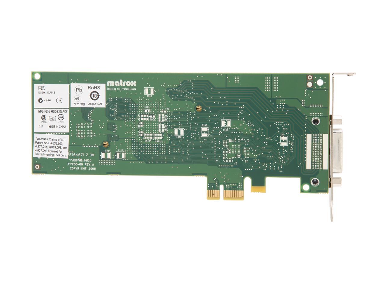 Matrox G550 G55-MDDE32LPDF 32MB PCI Express x1 Low Profile Workstation  Video Card