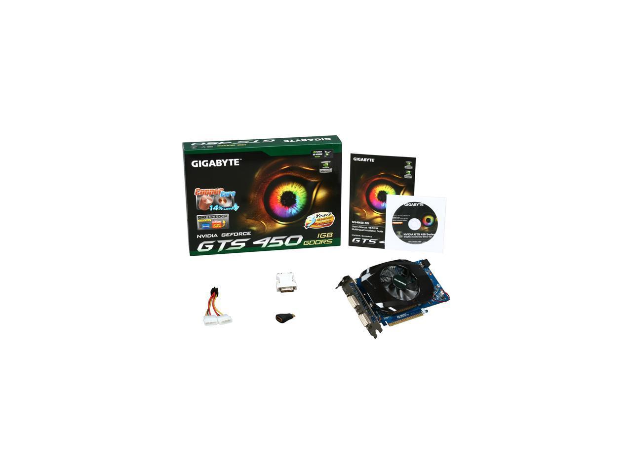 Gigabyte Geforce Gts 450 Fermi Video Card Gv N450 1gi Newegg Com