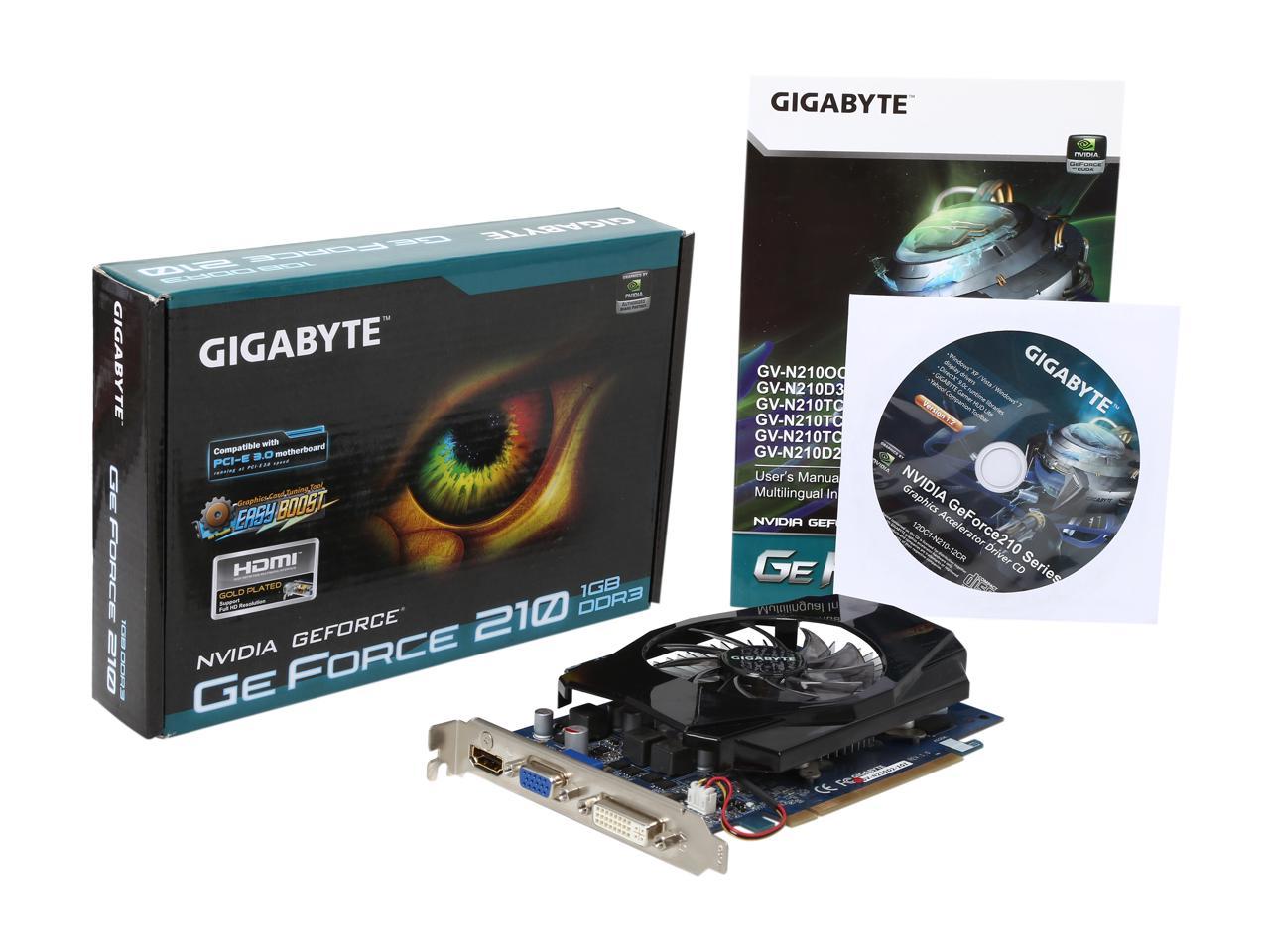 Gigabyte GV-N210D2-1GI GeForce 210 1GB DDR2 NVIDIA, GeForce 210, 2560 x 1600 Pixeles, 2048 x 1536 Pixeles, PCI Express 2.0 Tarjeta gráfica 